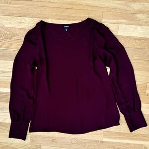 Express Maroon Silky Blouse w/ Button Detail